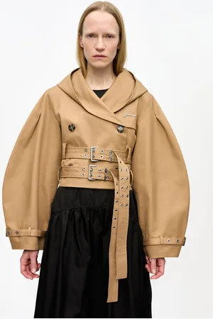 Ganni Camel Bonded Cotton Short Trench Jacket in Tiger