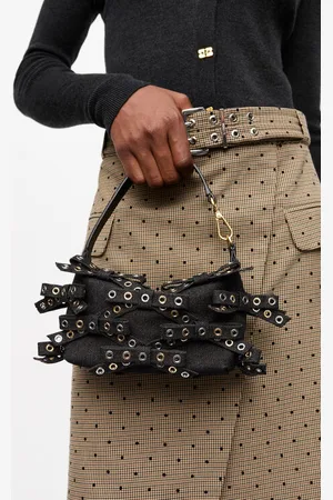 Ganni Denim Small Butterfly Pouch Bow Bag in Cotton Women