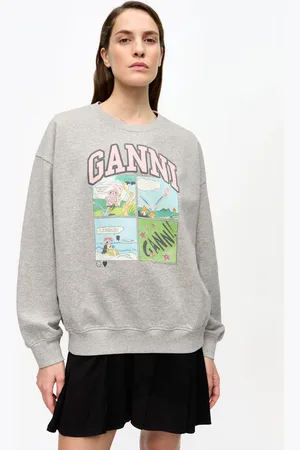 Ganni Isoli Oversized Sweatshirt in Paloma Melange Size Large/XL Organic Cotton Women