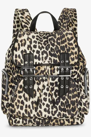 Ganni Leopard Bucky Nylon Backpack Women