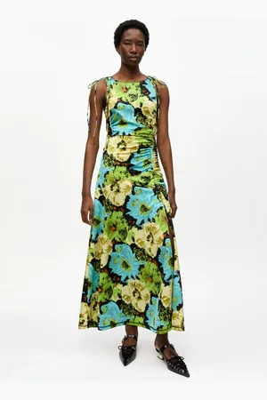 Ganni Floral Lycra Jersey Gathered Dress Size 10 Polyamide/Spandex Women