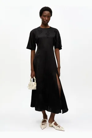 Ganni Fluid Satin Jacquard Slit Dress in Size 16 Acetate/Polyester Women