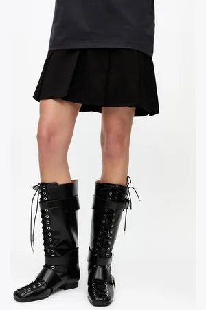 Ganni Crinkle Oleatex Lace-Up High Boots in Responsible Size 5 Women