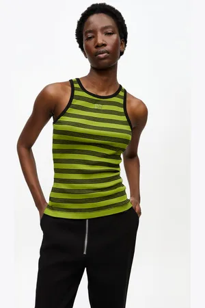 Ganni Striped Soft Cotton Rib Tank Top in Size 3XL Women