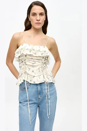 Ganni Printed Satin Slip Top in Egret Size 16 Elastane/Viscose Women