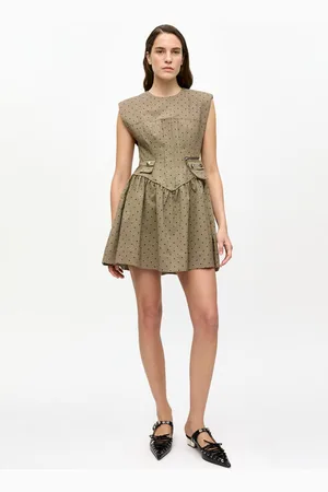 Ganni Brown Flock Suiting Corset Mini Dress Size 10 Women