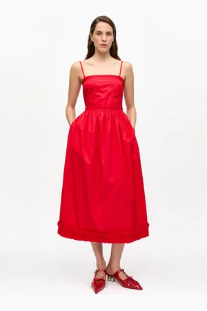 Ganni Red Cotton Poplin Strap Dress in Size 6 Women