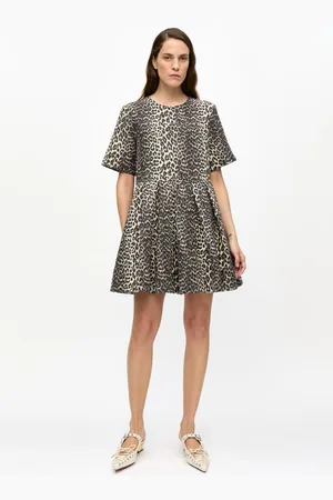 Ganni Leopard Cotton Tweed Mini Dress Size 4 Women