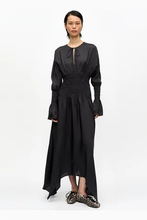 Ganni Viscose Habotai Smock Midi Dress Size 14 Women