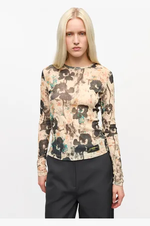Ganni Printed Marl Mesh Long Sleeve Top in Afterglow Size 10 Polyester Women
