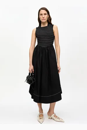 Ganni Washed Stretch Cotton Smock Midi Dress Size 10 Women
