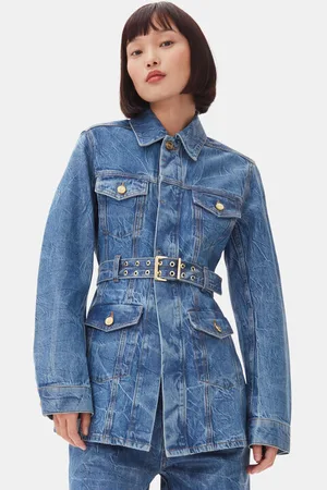 Ganni Blue Foil Denim Jacket in Size 14 Organic Cotton Women