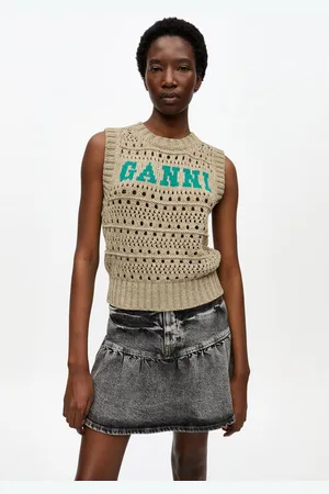Ganni Khaki Cotton Mix Vest in Paloma Melange Size Medium Women