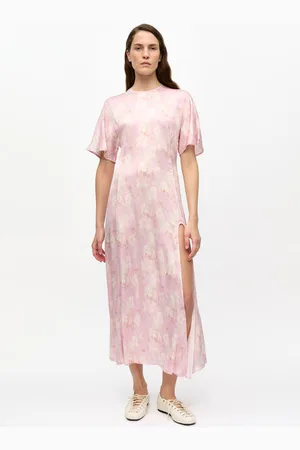 Ganni Floral Stretch Satin Slit Dress Size 14 Elastane/Viscose Women