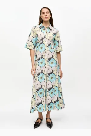 Ganni Floral Printed Cotton Long Shirt Dress Size 16 Women