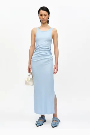 Ganni Blue Soft Cotton Rib Tank Top Long Dress in Size Medium Women