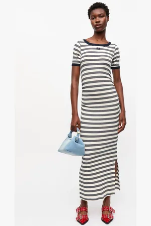 Ganni Striped Soft Cotton Rib Short Sleeve Dress Size XS Women