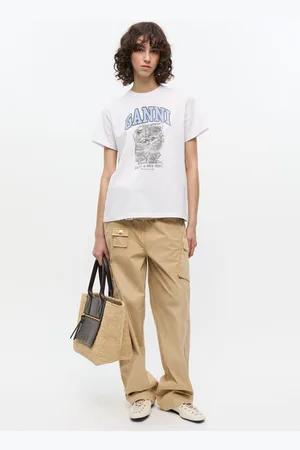 Ganni Brown Medium Raffia Tote Bag in Leather Women