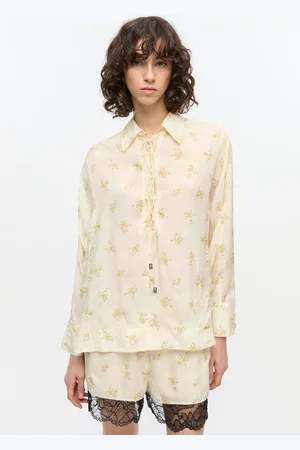 Ganni Off-White Floral Tie String Shirt in Size 6 Viscose Women
