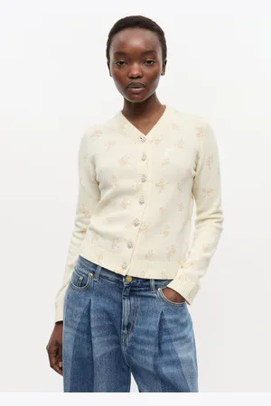 Ganni Off-White Printed Wool Mix Cardigan in Size XS Women