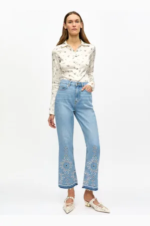 Ganni Broderie Anglaise Betzy Cropped Jeans in Size 31 Organic Cotton Women