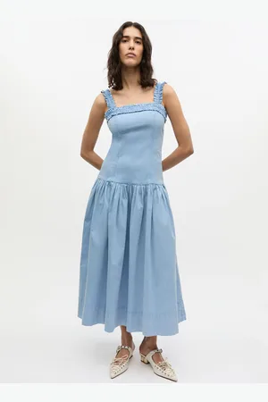 Ganni Blue Washed Stretch Cotton Corset Dress Size 8 Women
