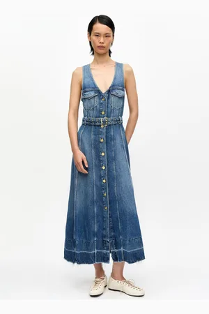 Ganni Blue Belted Midi Dress Size 10 Tencel Women