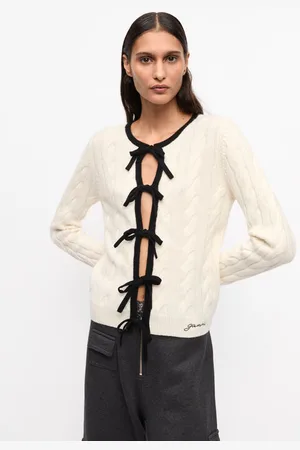 Ganni Off- Cashmere Mix Tie String Cardigan Size Medium Women