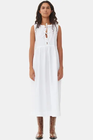 Ganni Sleeveless Cotton Poplin Midi Dress in Bright Size 6 Women