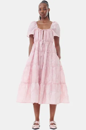 Ganni Pink Textured Cloqué Layer Dress Size 12 Women