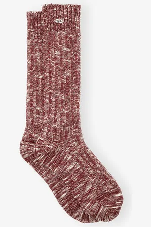 Ganni Burgundy Chunky Cotton Socks in Size Medium/Large Women