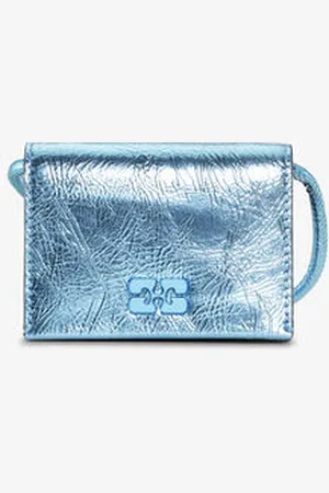 Ganni Blue Metallic Bou Wallet On Strap in Women
