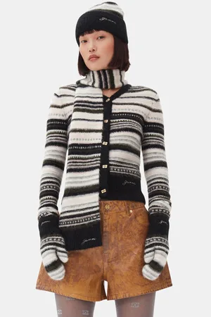 Ganni Striped Soft Wool Beanie in Women