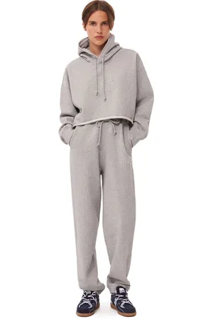 Ganni Long Sleeve Oversized Isoli Cropped Hoodie in Paloma Melange Size Small/Medium Organic Cotton Women