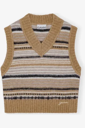 Ganni Soft Wool Stripe Vest in Tiger