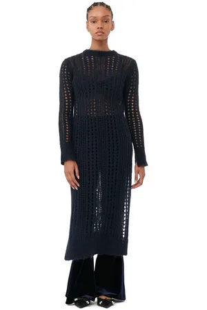 Ganni Long Sleeve Blue Mohair Lace Dress Size Medium Women