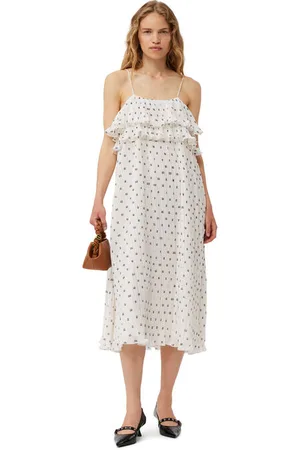 Ganni Pleated Georgette Midi Strap Dress Size 16 Polyester Women