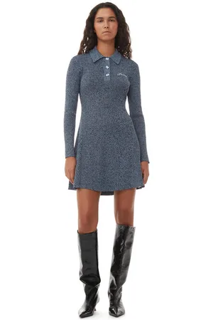 Ganni Blue Melange Knit Mini Dress in Size Large Women