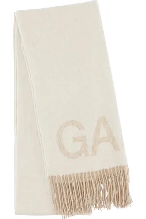 Ganni Wool Mix Fringed Wool Scarf in Egret Women