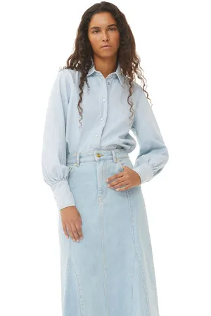 Ganni Long Sleeve Future Denim Shirt in Size 8 Women