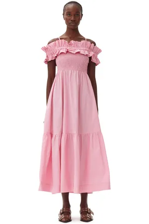 Ganni Pink Cotton Poplin Long Smock Dress in Size 4 Women