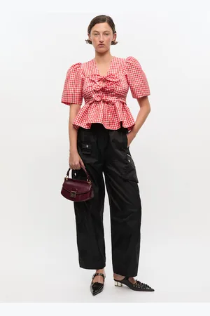 Ganni Burgundy Mini Top Handle Apo-G Bag in Polyurethane/Polyester Women