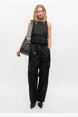 Ganni Dark Grey Medium Hobo Bag in Lyocell/Leather/Tencel Women