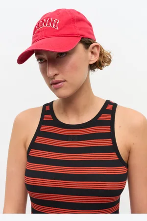 Ganni Canvas Cap in Fiery Organic Cotton Women
