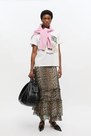Ganni Leopard Print Long Chiffon Ruffle Skirt Size 4 Viscose Women
