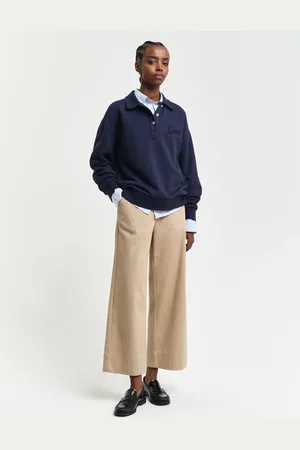GANT Women Cropped Wide Leg Cotton Pants (36)