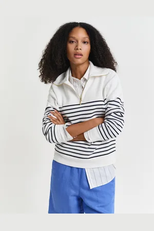 GANT Women Ribbed Breton Half-Zip Sweatshirt (M)