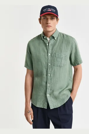 GANT Men Regular Fit Garment-Dyed Linen Short Sleeve Shirt (S)