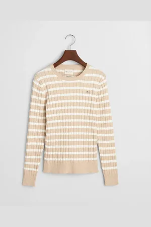 GANT Women Striped Stretch Cotton Cable Knit Crew Neck Sweater (XS)