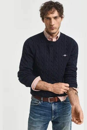 GANT Men Cotton Cable Knit Crew Neck Sweater (S)